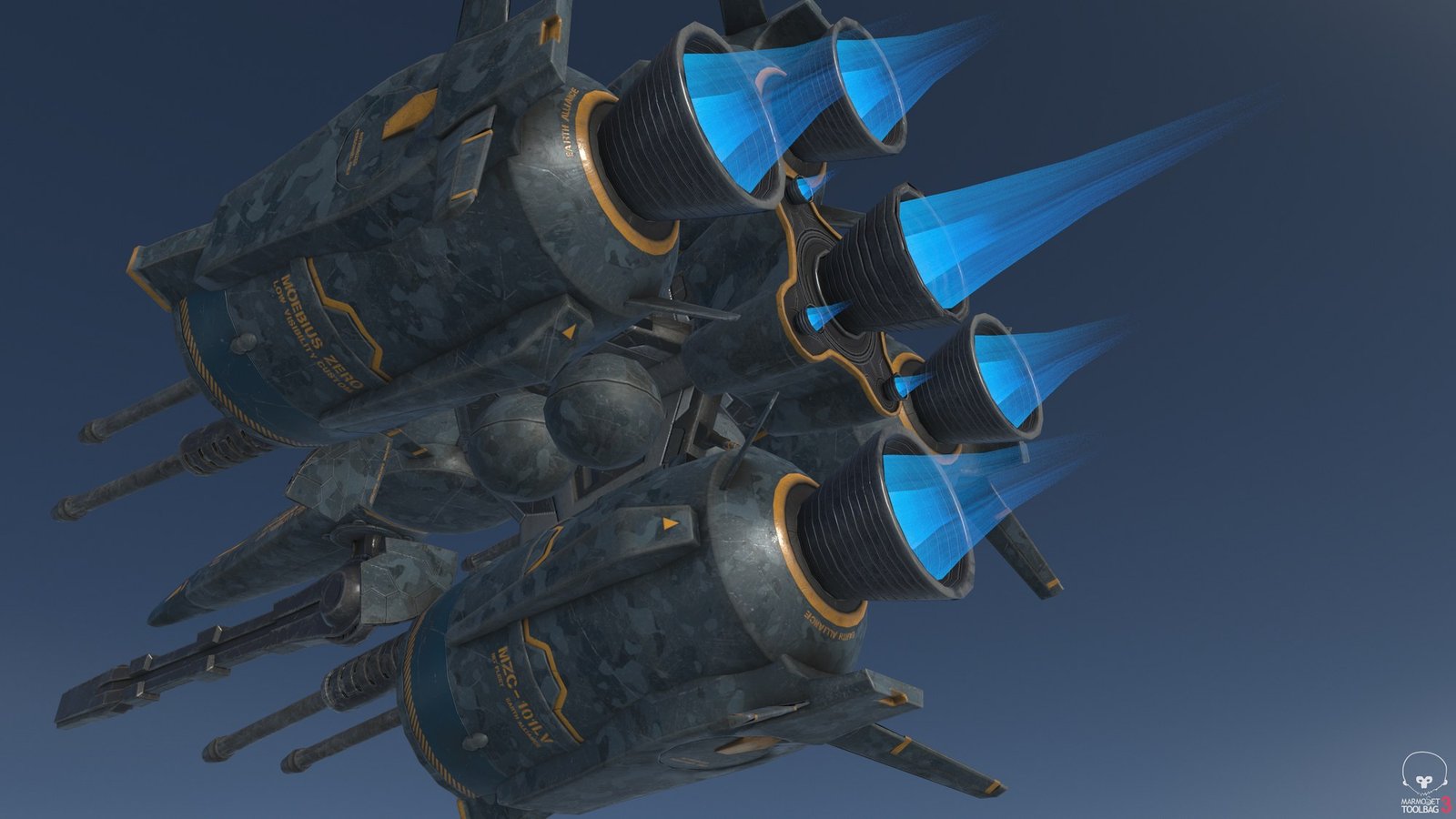 The thruster cluster close in
