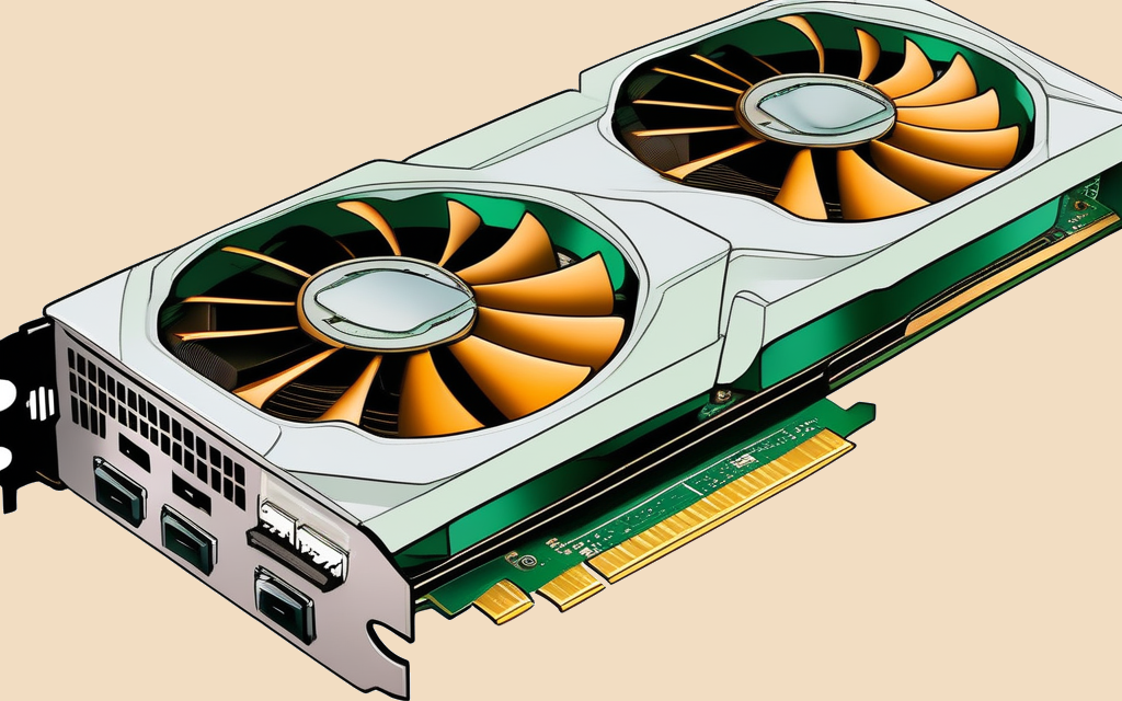 A graphics card rendered plainly, floating on a flat background