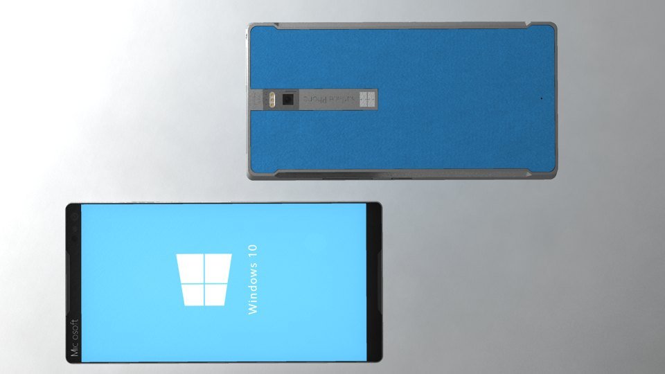 Front and back. The back is a removable fabric-finish panel in the Surface accent blue.